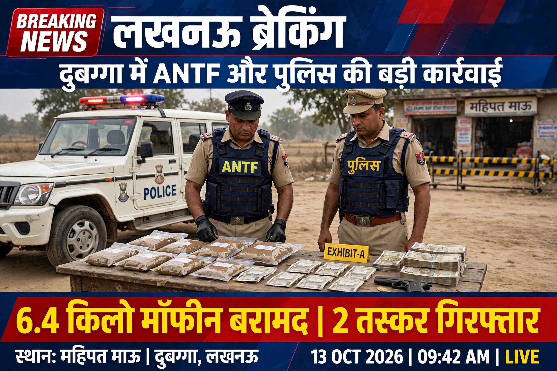 लखनऊ ब्रेकिंग: दुबग्गा में ANTF और पुलिस की बड़ी कार्रवाई, 6.4 किलो